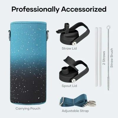 Buzio Duet Series Water Bottle with 2 Lids and Sleeve 1.2L - Starry Indigo